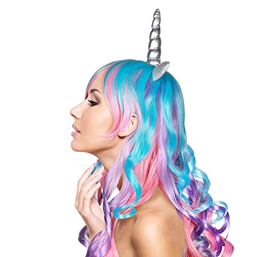 Vamei Peluca Unicornio Mujer Peluca Cosplay Anime Accesorios Unicornio Disfraz Adulto con Orejas y Cuerno de Unicornio para Fiesta Unicornio Cosplay Halloween Carnaval