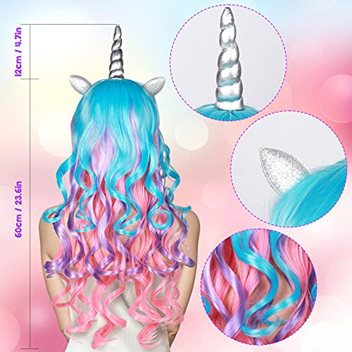 Vamei Peluca Unicornio Mujer Peluca Cosplay Anime Accesorios Unicornio Disfraz Adulto con Orejas y Cuerno de Unicornio para Fiesta Unicornio Cosplay Halloween Carnaval