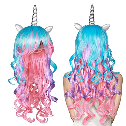 Vamei Peluca Unicornio Mujer Peluca Cosplay Anime Accesorios Unicornio Disfraz Adulto con Orejas y Cuerno de Unicornio para Fiesta Unicornio Cosplay Halloween Carnaval