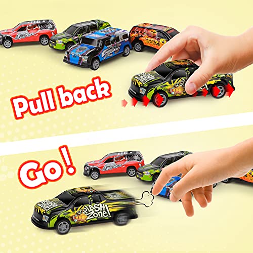 Vanplay Mini Coches de Juguetes con Dinosaurios Juguetes, Tapete de Juego, Tire hacia Atrás Coches para Niños 50 Piezas