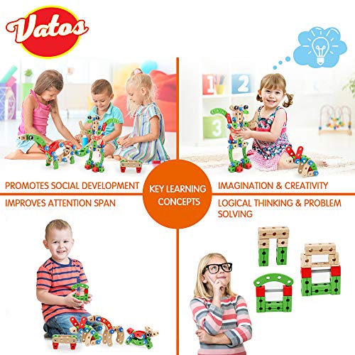 VATOS Juguete de Construcción de Madera, Stem Juguetes de Aprendizaje 96 PCS, Juego Educativo de Construcción de Juguetes para Niños y Niñas Edades 3 to 10 Años Mejor Regalo de Juguete