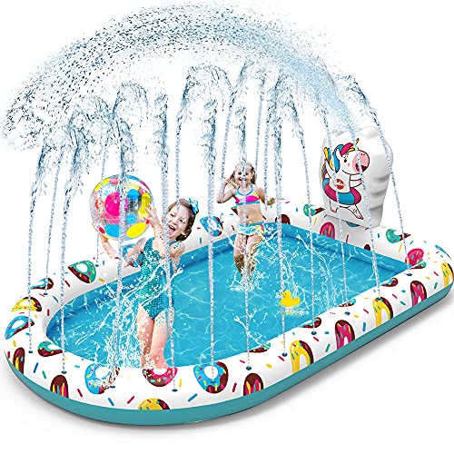 VATOS Splash Pad Tapete de Juegos de Agua Piscina Hinchable con Rociadores Piscina con Salpicaduras Tapete Acuático 65”x 43” para Niños de 3+ Años Niñas Niños Piscina de Juego de Verano en Jardín