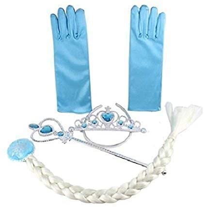 Vicloon Princesa Vestir Accesorios 5pcs Conjunto con Accesorios de Princesa del Hielo Elsa con Trenza Corona Sceptre Anillo Pendientes Guantespara niña, 2-9 años（Azul)