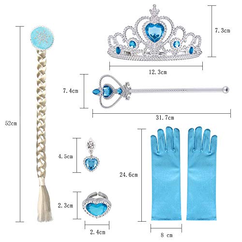 Vicloon Princesa Vestir Accesorios, 6pcs Vestido Elsa Accesorios Peluca/Corona/Sceptre/Anillo/Pendientes/Guantespara niña