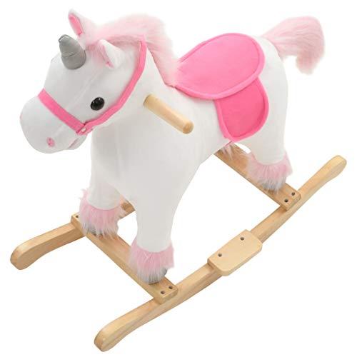 vidaXL Caballito Balancín Niño Blanco Rosa Mecedora Unicornio Peluche Infantil