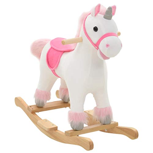 vidaXL Caballito Balancín Niño Blanco Rosa Mecedora Unicornio Peluche Infantil