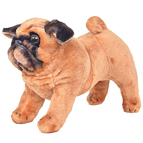 vidaXL Perro Carlino Peluche de Pie Marrón Claro XXL Animal Juguete Infantil