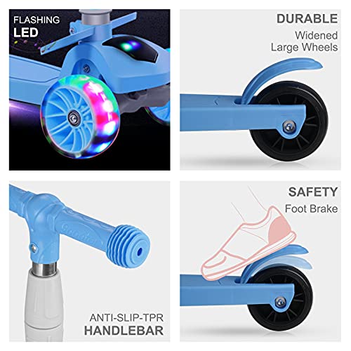 Vinteky 2 en 1 Patinete de 3 Ruedas de LED Luces para Niños de 2-8 Años Scooter Plegable Patinete Infantil Manillar Altura Ajustable (Azul)