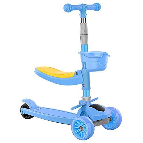 Vinteky 2 en 1 Patinete de 3 Ruedas de LED Luces para Niños de 2-8 Años Scooter Plegable Patinete Infantil Manillar Altura Ajustable (Azul)