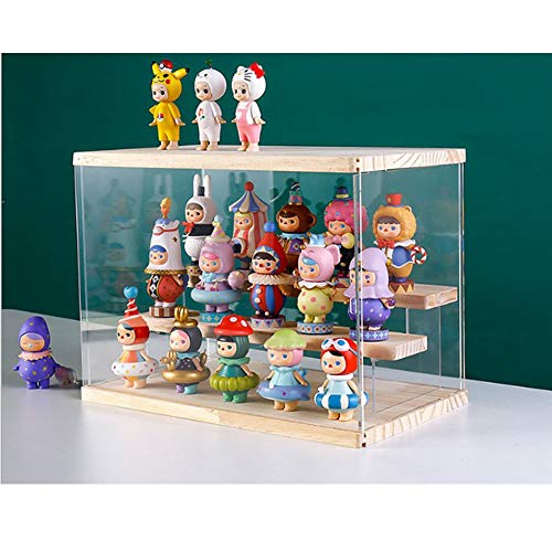 Vitrina de acrílico para figuras de acción con 3 pasos,vitrina de muñecas con puerta para figuras coleccionables,Funko pop,figuras pop,minifigura,Pop Mart,autoensamblaje(Madera,32x18x27cm)