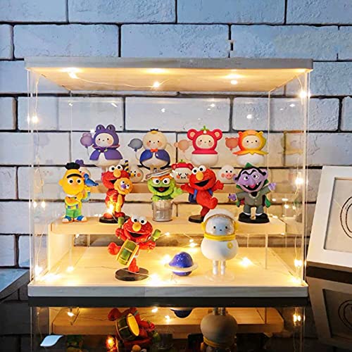 Vitrina de acrílico para figuras de acción con 3 pasos,vitrina de muñecas con puerta para figuras coleccionables,Funko pop,figuras pop,minifigura,Pop Mart,autoensamblaje(Madera,32x18x27cm)