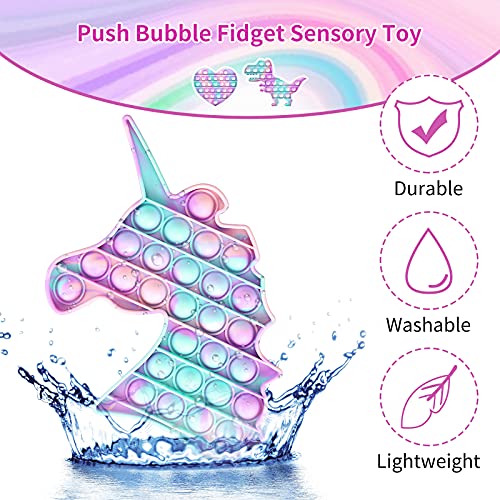 VOFOLEN 3 Pizzas Pop It Bubble Sensorial Fidget Juguete Sets, Push Anti-estrés Arcobaleno Exprimir Juguetes Bubble Entrenamiento lógico Juguetes Corazón Morado Azul Dinosaurio Unicornio