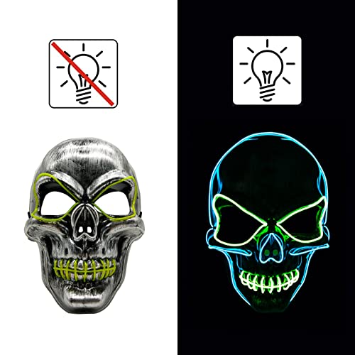 Voneta Máscara espeluznante LED para Halloween, máscara de luz LED brillante, máscara de luces, para hombres y mujeres, Halloween, fiestas, disfraces, cosplay, decoración