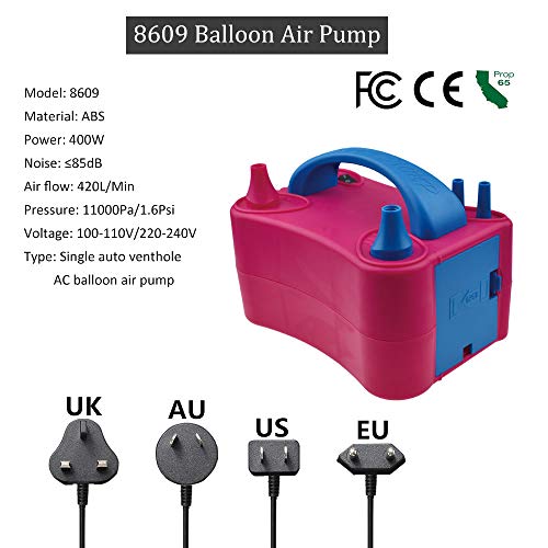 Voniry bomba de globos electrico bomba de aire eléctrica para globos 400 W ≤ 85 dB portátil doble boquilla infladora/ventilador, para fiestas, decoración