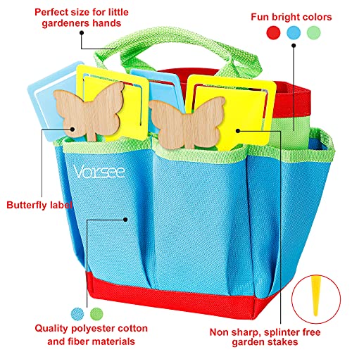 Vorsee Kit de Jardinería para Niños, 22 Piezas Herramientas de Jardinería con Bolsa, Regadera, Delantal, Paleta de Mano, Pala, Rastrillo, Tenedor, Guantes, Apto para Niños Mayores de 3 Años