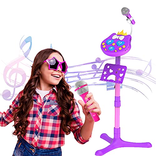 VOZKOM Kitty Star Karaoke Microfono niña niños, Máquina de Karaoke Pie de Micrófono Juguetes para Niñas, Regalos de Cumpleaños para Niñas niños 3 4 5 6 Años