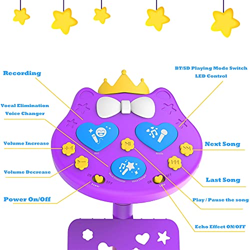 VOZKOM Kitty Star Karaoke Microfono niña niños, Máquina de Karaoke Pie de Micrófono Juguetes para Niñas, Regalos de Cumpleaños para Niñas niños 3 4 5 6 Años