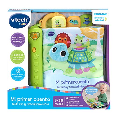 VTech-123-536922 Mi Primer Cuento (Texturas Y Descubrimiento). Libro Tela Interactivo bebé +3 Meses, Color (3480-536922)