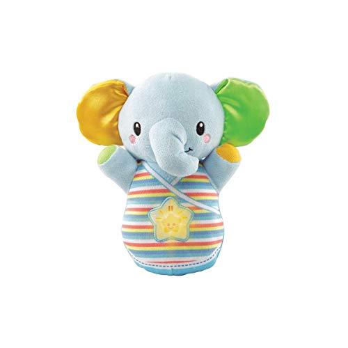 VTech-80-508622 Trompito, Elefante de Peluche para bebé, Musical, luz de Noche, con más de 45 Voces, Canciones y melodías, Color Azul, (3480-508322)