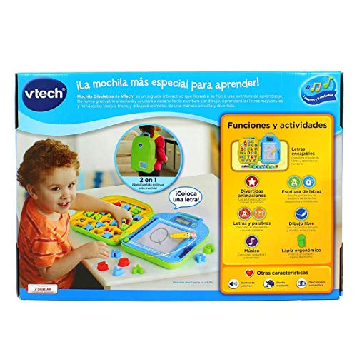 VTech-80-603422 Mochila Educativa Dibuletras Aprende A Escribir L, Color Verde, 31 cm x 44 cm x 3.5 cm (80-603422)