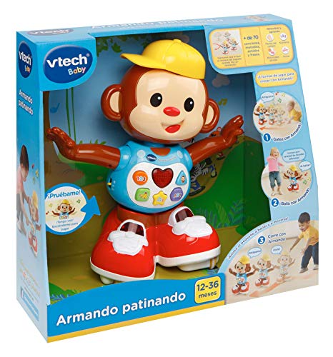 VTech Armando Patinando, Mono Interactivo Que incita al niño a Que le SIGA por Todas Partes, Color Rojo (3480-505922)