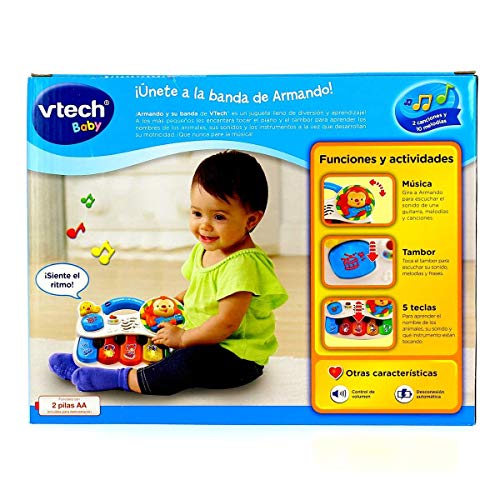 VTech- Armando y su Orquesta Piano Interactivo para Aprender los Instrumentos, los Animales y Sus Sonidos, Color Blanco, 27.4 x 21.6 x 7.9 (3480-150822)