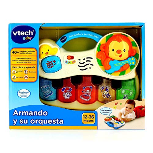 VTech- Armando y su Orquesta Piano Interactivo para Aprender los Instrumentos, los Animales y Sus Sonidos, Color Blanco, 27.4 x 21.6 x 7.9 (3480-150822)