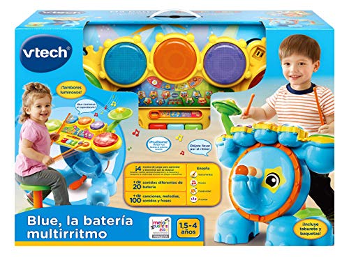 VTech Blue, la Batería Multirritmo - Batería Interactiva para Aprender Música, con Actividades que Animan al Niño a Tocar los Tambores (80-196722)