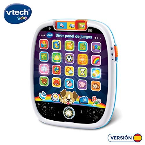 VTech - Díver Panel de Juegos, Juguete bebé +12 Meses, Tableta educativa Infantil con Luces, Sonidos y Canciones, enseña números, Letras, Figuras, Animales y más sorpresas, Multicolor (80-602922)