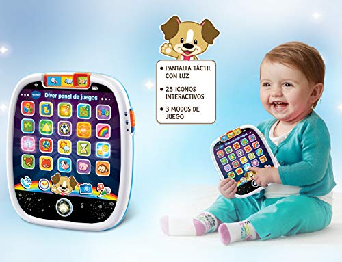 VTech - Díver Panel de Juegos, Juguete bebé +12 Meses, Tableta educativa Infantil con Luces, Sonidos y Canciones, enseña números, Letras, Figuras, Animales y más sorpresas, Multicolor (80-602922)