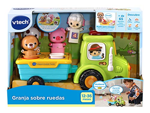 VTech Granja sobre Ruedas, Tractor Interactivo con Cinco pasajeros para Encajar y Aprender Animales, números y Colores, más de 65 Canciones, melodías y Sonidos (3480-533022)