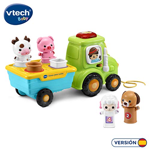 VTech Granja sobre Ruedas, Tractor Interactivo con Cinco pasajeros para Encajar y Aprender Animales, números y Colores, más de 65 Canciones, melodías y Sonidos (3480-533022)