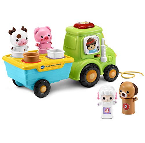 VTech Granja sobre Ruedas, Tractor Interactivo con Cinco pasajeros para Encajar y Aprender Animales, números y Colores, más de 65 Canciones, melodías y Sonidos (3480-533022)