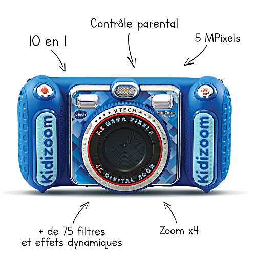 VTech Kidizoom Duo DX Azul, Cámara de Fotos Infantil 1 en 1, filtros dinámicos - Versión FR