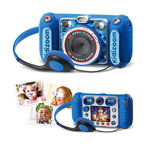 VTech Kidizoom Duo DX Azul, Cámara de Fotos Infantil 1 en 1, filtros dinámicos - Versión FR