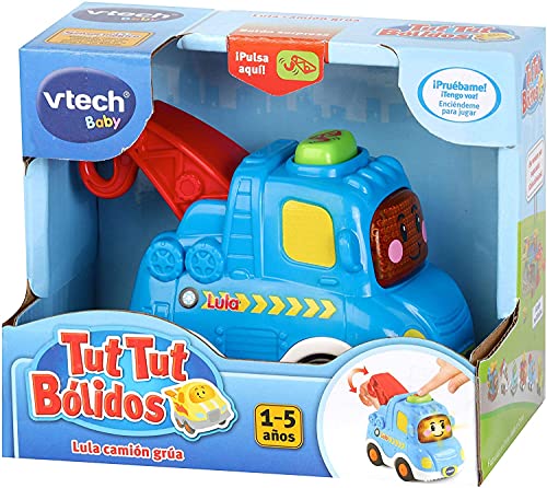 VTech- Lula camión grúa TutTut Bólidos Vehículo interactivo con voz, música y efectos de sonido, incluye botón sorpresa, Multicolor (80-516622) , color/modelo surtido