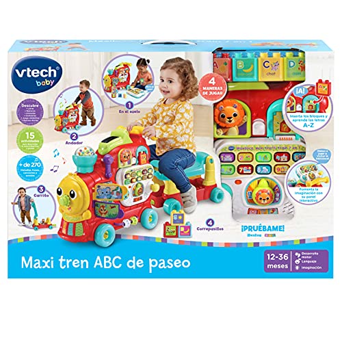 VTech Maxi Tren ABC de Paseo, Andador, Carrito y correpasillos para Aprender a Caminar-Juguete bebés +1 año-Versión ESP (3480-547822), Color