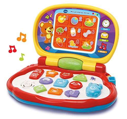 VTech-Mis primeras Teclas Ordenador infantil con tres modos de juegos que enseña animales, colores, formas y notas musicales, Multicolor (3480-191222)