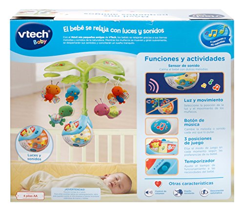 VTech- Móvil para la Cuna con Posibilidad de 30 Minutos seguidos de música sin interrupción, Multicolor (3480-182022)