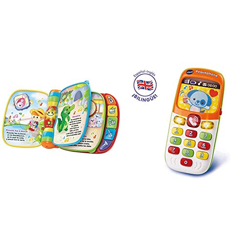 VTech - Primeras Canciones, Libro Interactivo para bebé +6 Meses con Las Canciones Infantiles más Populares + Pequephone bilingüe, Juguete bebé +6 Meses, teléfono Infantil