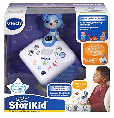 VTech - StoriKid cuentacuentos con proyector, escucha historias, poemas o canciones acompañadas de una proyección, graba tu propia historia, temporizador, luz de noche, color blanco/azul (80-608077)