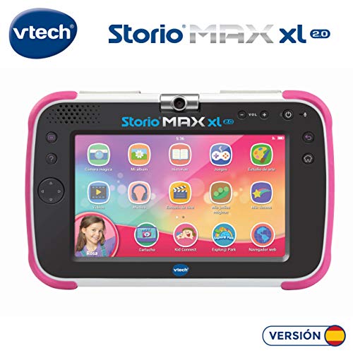 VTech - Storio Max XL 2.0, Tablet educativo multifunción 7", especialmente diseñado para niños, cámara 180º para fotos y selfies, vídeos, juegos, cine, historias, color rosa, versión ESP (80-194657)