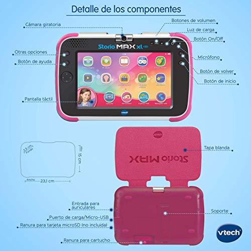 VTech - Storio Max XL 2.0, Tablet educativo multifunción 7", especialmente diseñado para niños, cámara 180º para fotos y selfies, vídeos, juegos, cine, historias, color rosa, versión ESP (80-194657)