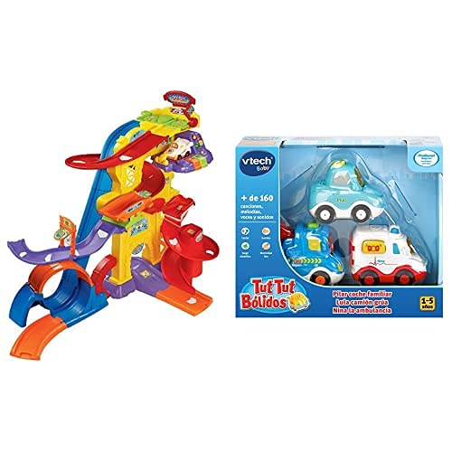 VTech Superpista Looping Tuttut Bólidos, Playset Interactivo con Diferentes Tramos + Tuttut Bólidos Pack De 3 Vehículos con Botón Sorpresa, Lula Camión Grúa