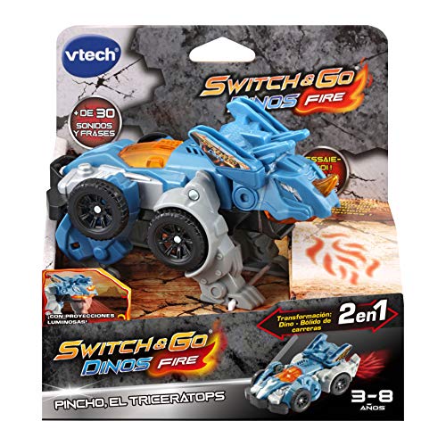 VTech Switch&Go Dinos, Pincho el tricerátops, Dinosaurio Que se transforma en vehículo, Juguete para niños +3 años, Versión ESP (3480-542922), Color