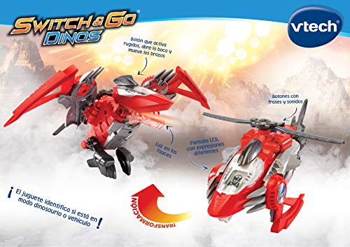 VTech Switch&Go Dinos, Sky el pteranodonte, Dinosaurio Que se transforma en vehículo, Juguete para niños +3 años, Versión ESP (3480-197322), Color Rojo