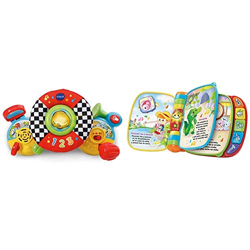 VTech Volante de Paseo Tut Tut Bólidos, Juguete para el Carrito con Tiras de Sujeción + Primeras Canciones, Libro Interactivo para bebé +6 Meses con Las Canciones Infantiles más Populares