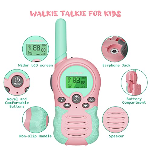 Walkie Talkies para niños, Juguetes para niñas de 3 a 12 años, 8 Canales, escaneo VOX, Rango de 3 km para Aventuras al Aire Libre, Camping, Senderismo, 2 Unidades (Rosa)