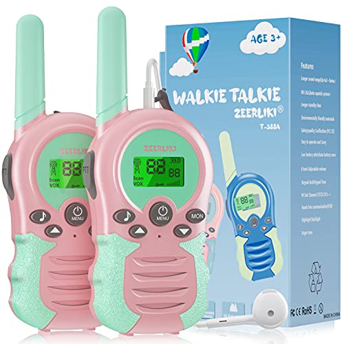 Walkie Talkies para niños, Juguetes para niñas de 3 a 12 años, 8 Canales, escaneo VOX, Rango de 3 km para Aventuras al Aire Libre, Camping, Senderismo, 2 Unidades (Rosa)