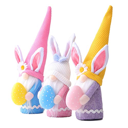 Wanghuaner Juego de 3 muñecas sin rostro de Pascua, lindas decoraciones de elfo de conejo, para el hogar conejo Pascua